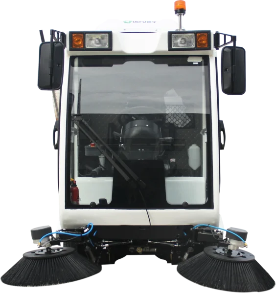 Airuite S5G pure electric cleaning vehicle, front view with dual brushes